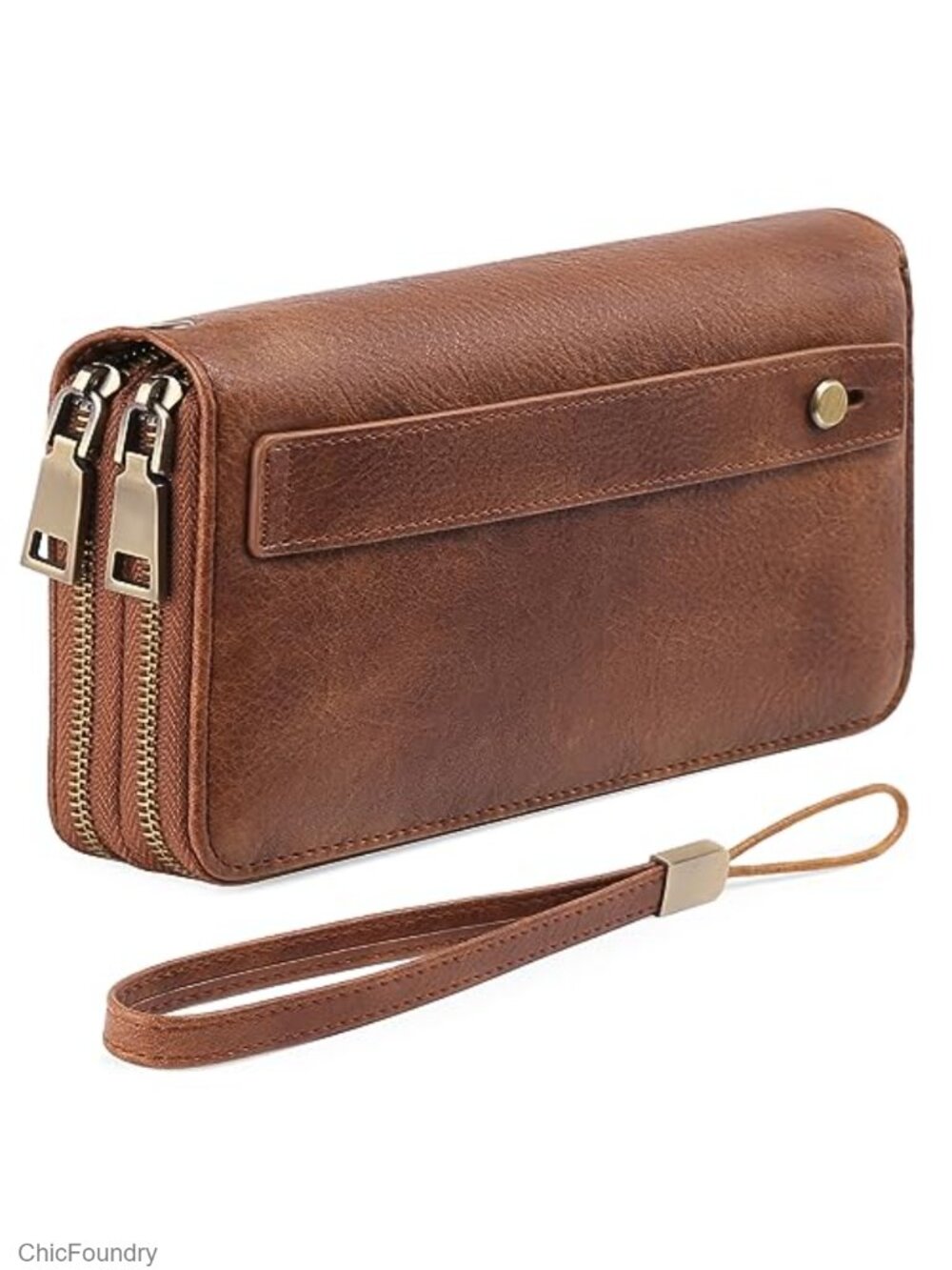 RFID Blocking Vegan Leather Wristlet Wallet with Grip Strap Large Capacity